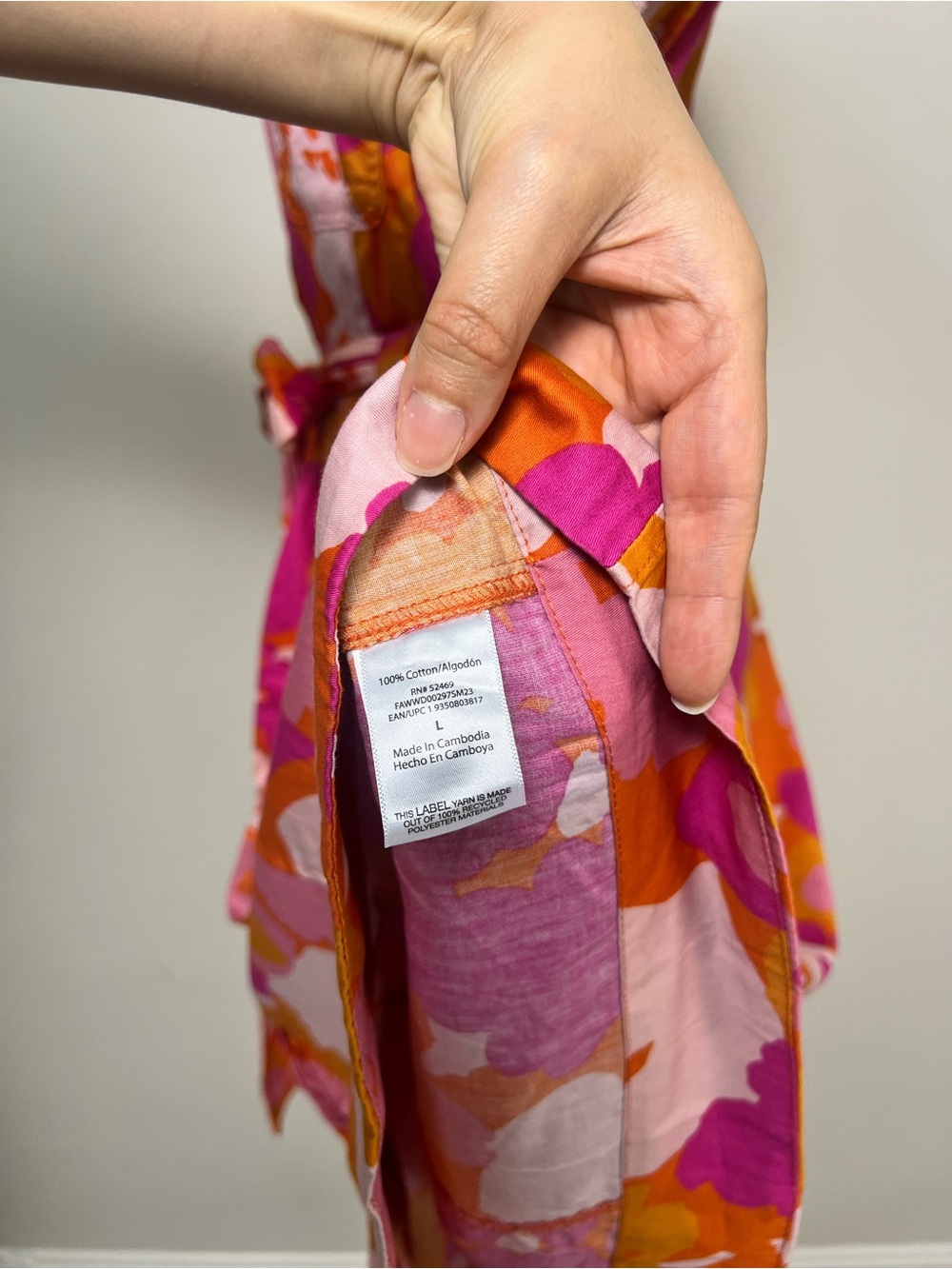 Free Assembly Women's Belted Midi Dress Size L Pink Orange Floral 100% Cotton - Picture 7 of 11